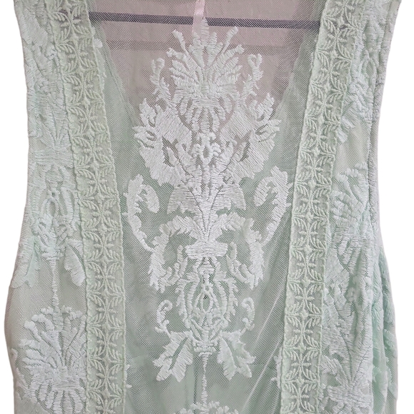 Free People Lace Overlay Mini Slip Dress Size 6 V Neck Green Empire Waist - Picture 3 of 11